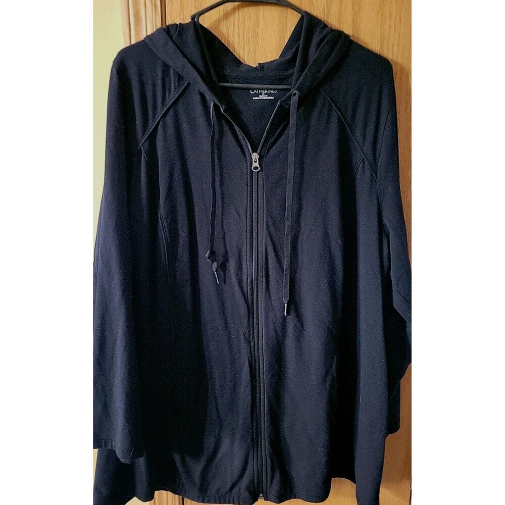 Catherines Women’s 1X Black Hooded Full Zip Jacket Activewear Athleisure Casual
